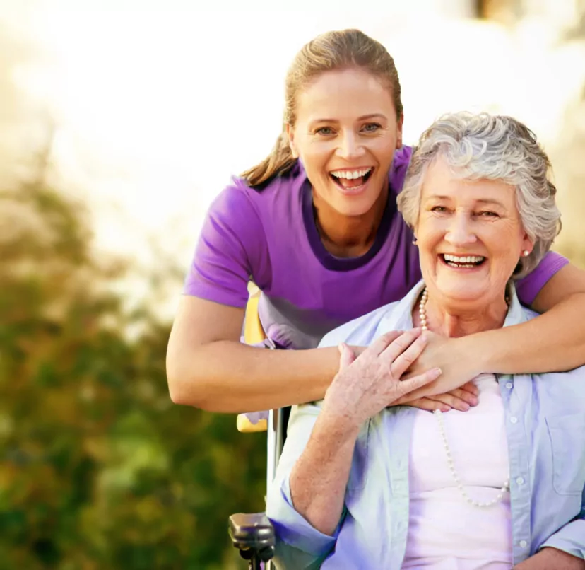 old lady with female caretaker